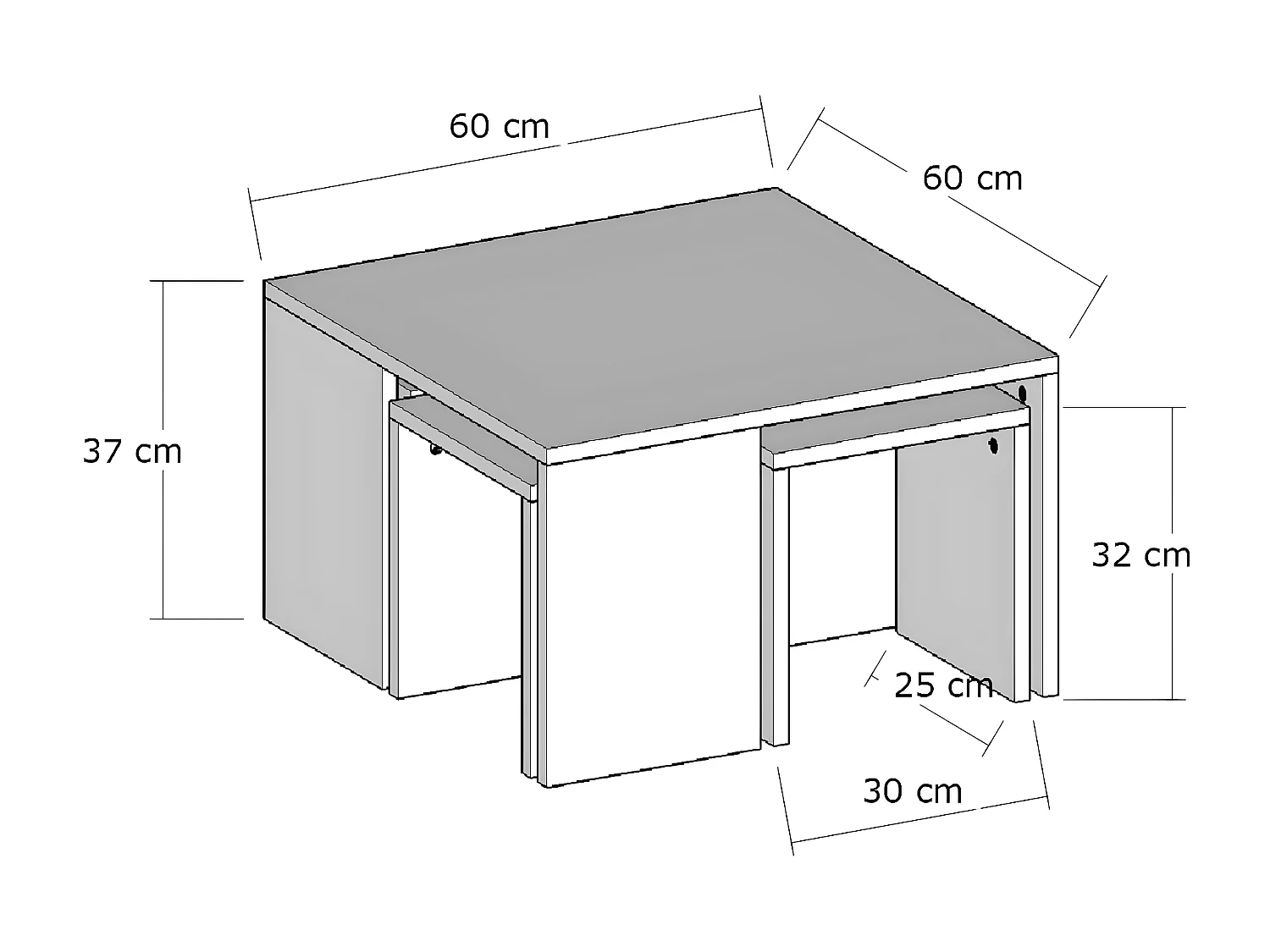 Ensemble table basse et tables d'appointes gigogne Adiunxi Bois Naturel