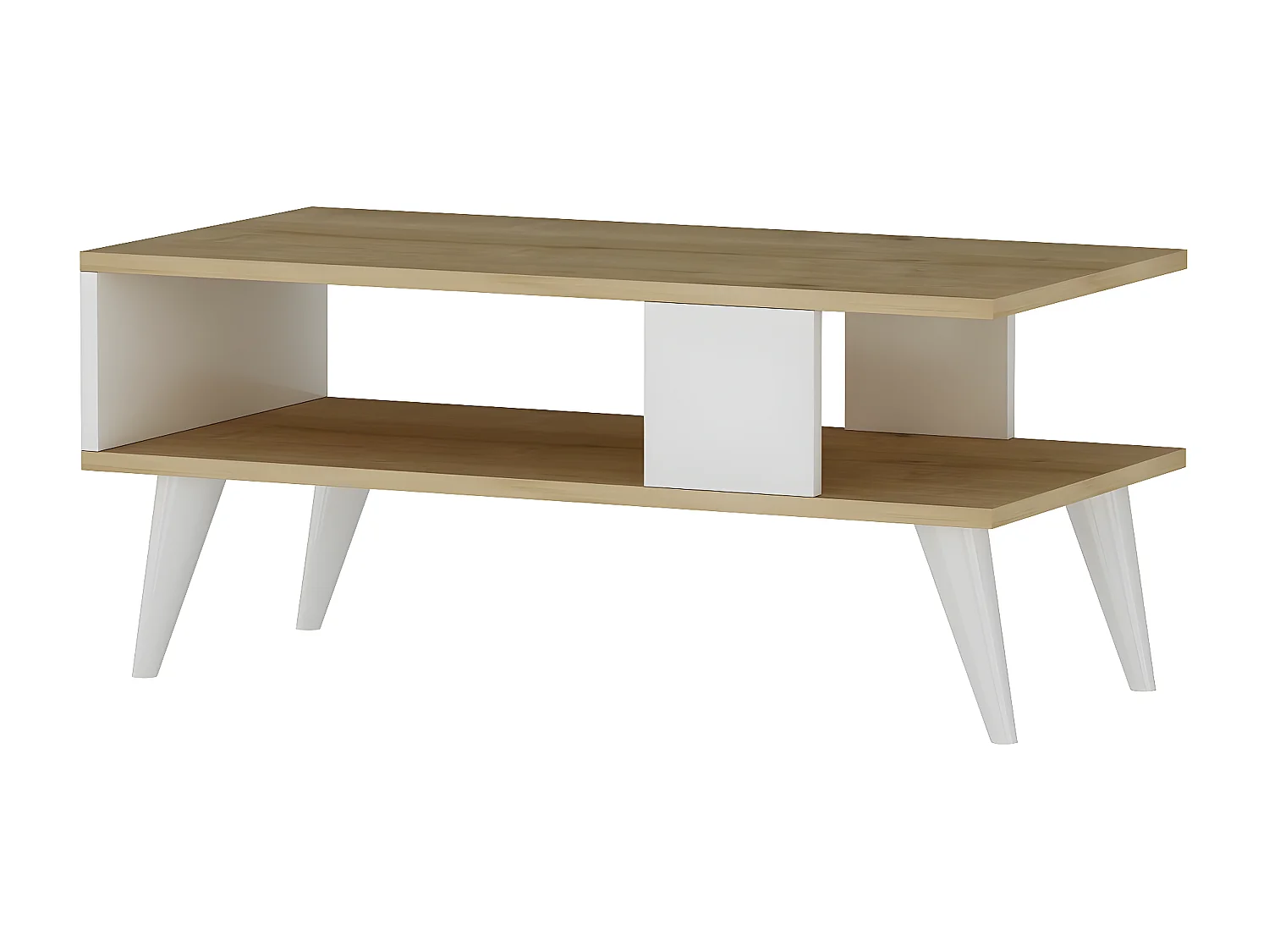 Mesa de café Kailua 1866, Blanco|Roble, 40x45x90cm, Aglomerado laminado, Angular