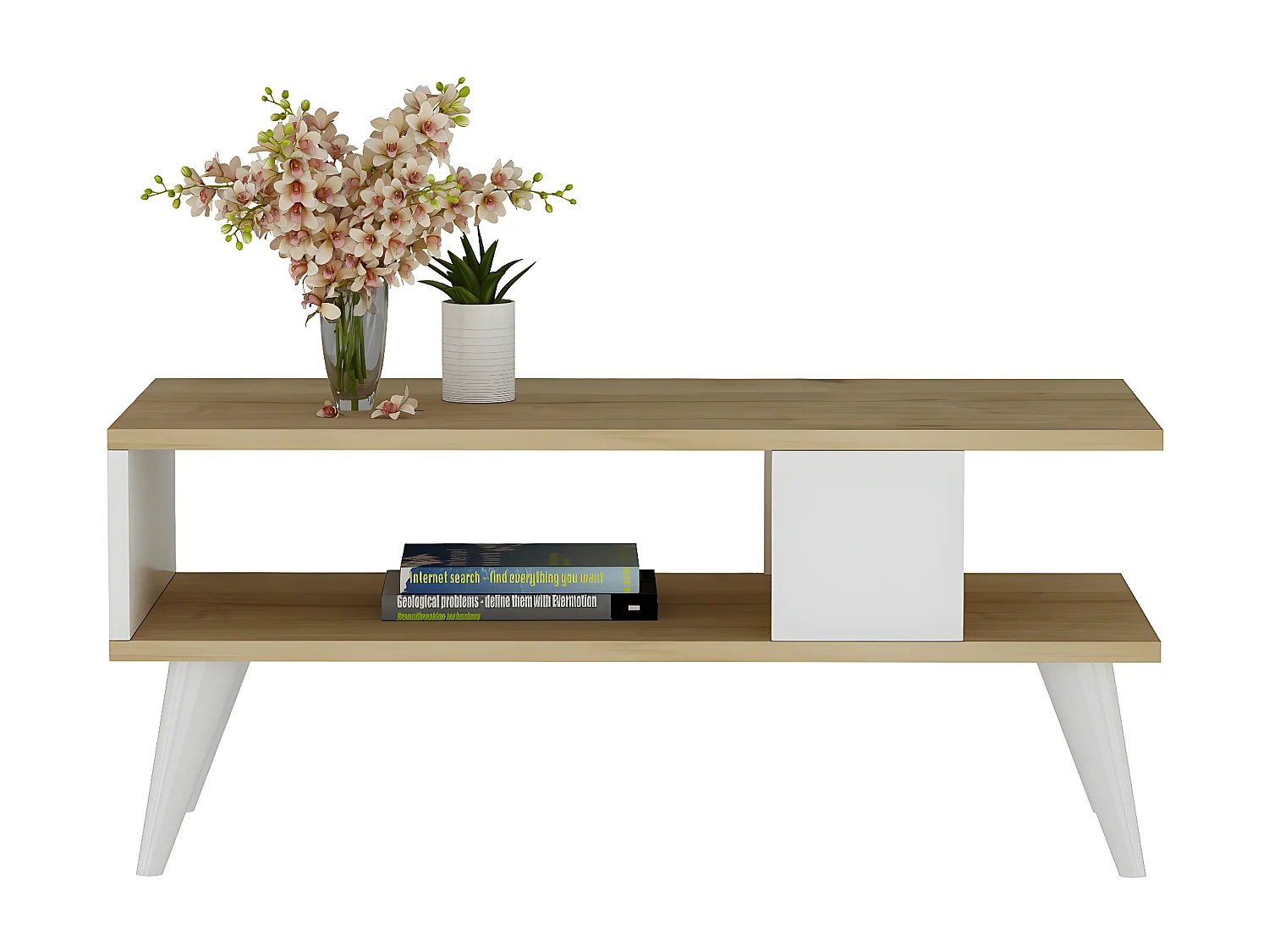 Mesa de café Kailua 1866, Blanco|Roble, 40x45x90cm, Aglomerado laminado, Angular