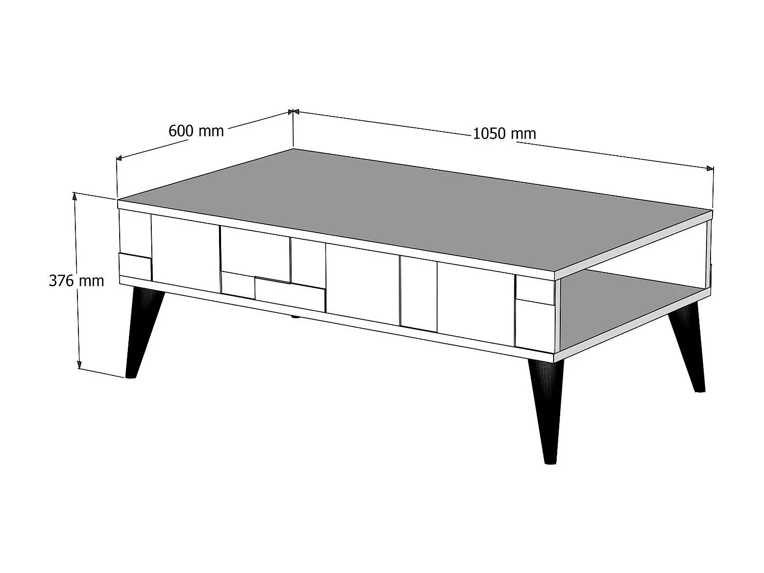 Table basse avec rangement Raga L105xP60cm Bois et Effet marbre Blanc