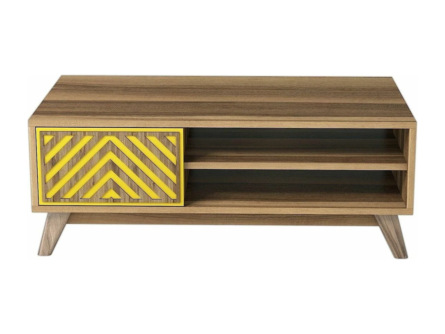 Table basse 1 porte et 2 étagères Waevo L105xP60cm Bois et Jaune