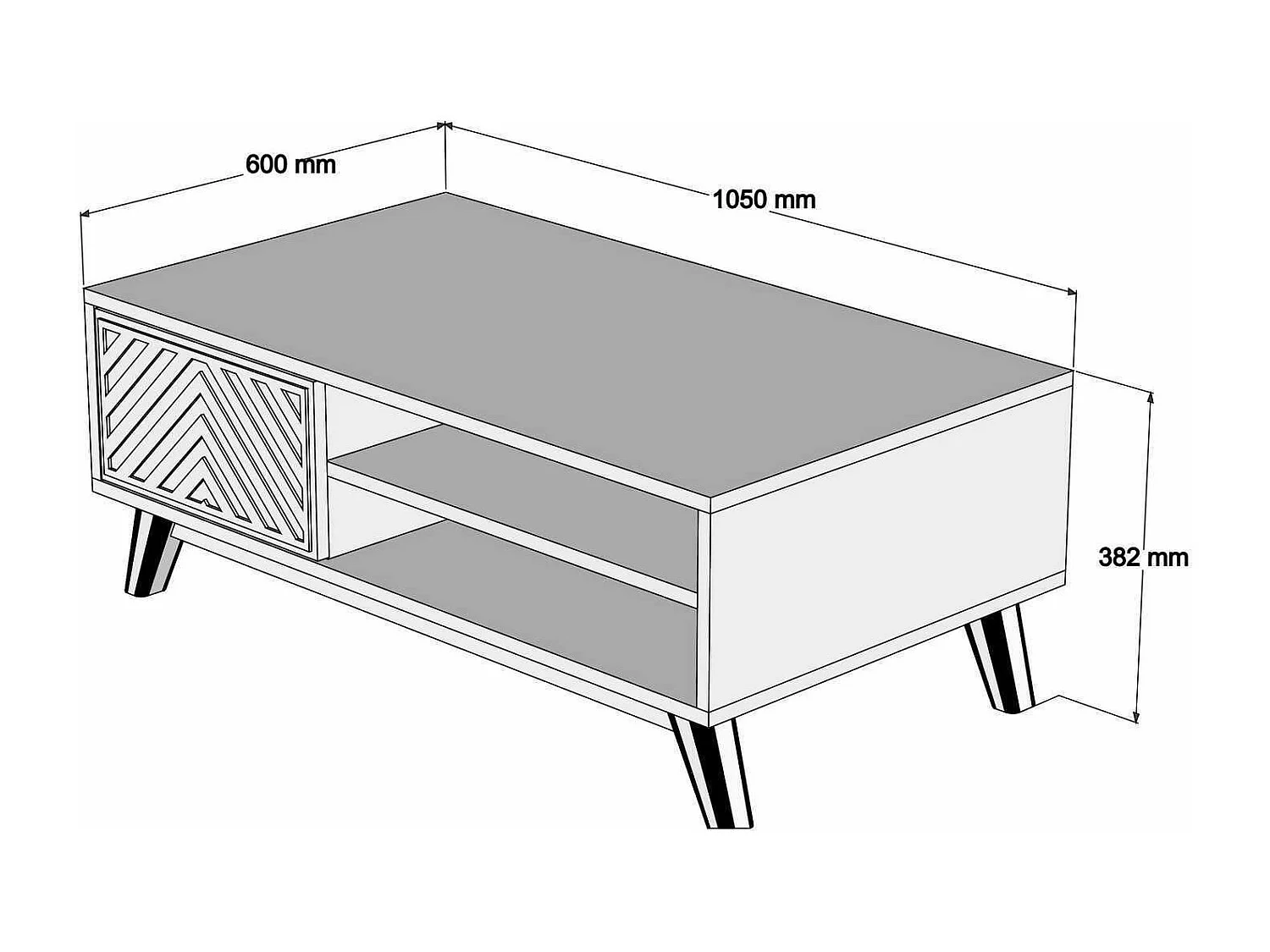 Table basse 1 porte et 2 étagères Waevo L105xP60cm Bois et Jaune
