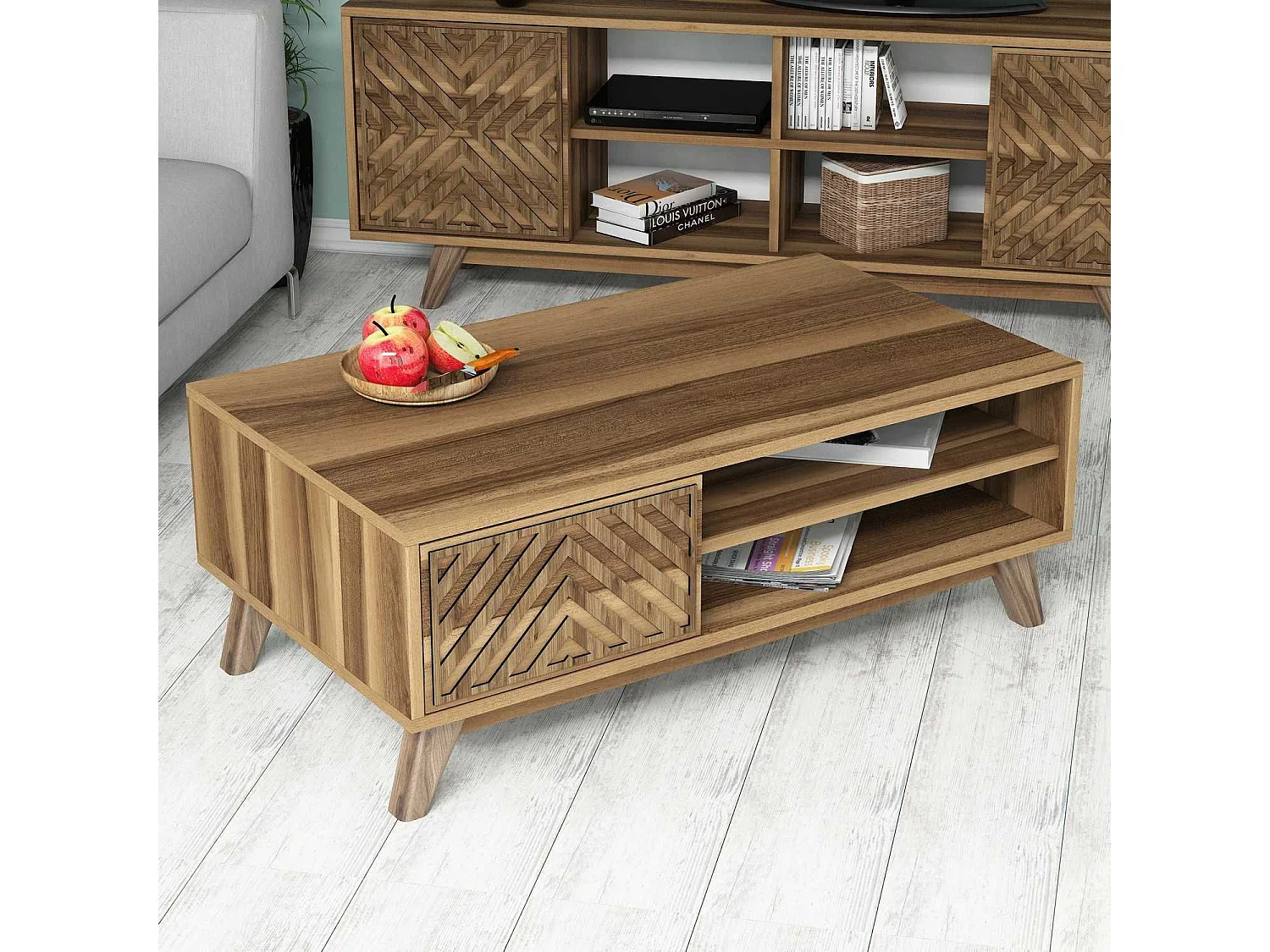 Mesa de café Kailua 1224, Nogal, 38x60x105cm, Aglomerado laminado, Angular