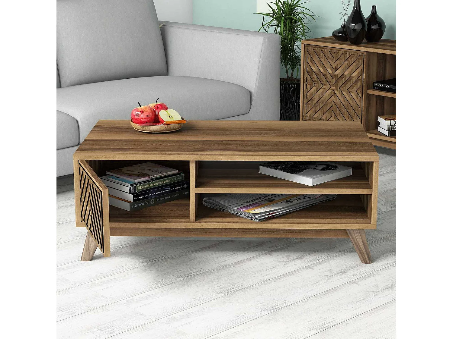 Mesa de café Kailua 1224, Nogal, 38x60x105cm, Aglomerado laminado, Angular