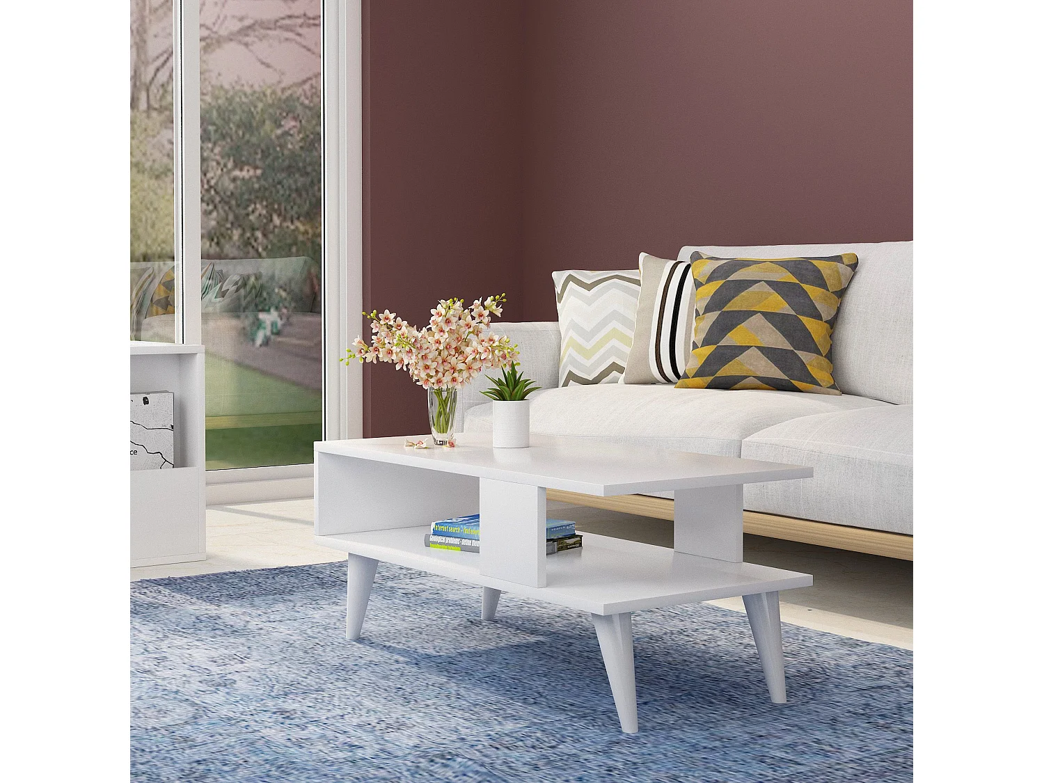 Mesa de café Kailua 1866, Blanco, 40x45x90cm, Aglomerado laminado, Angular