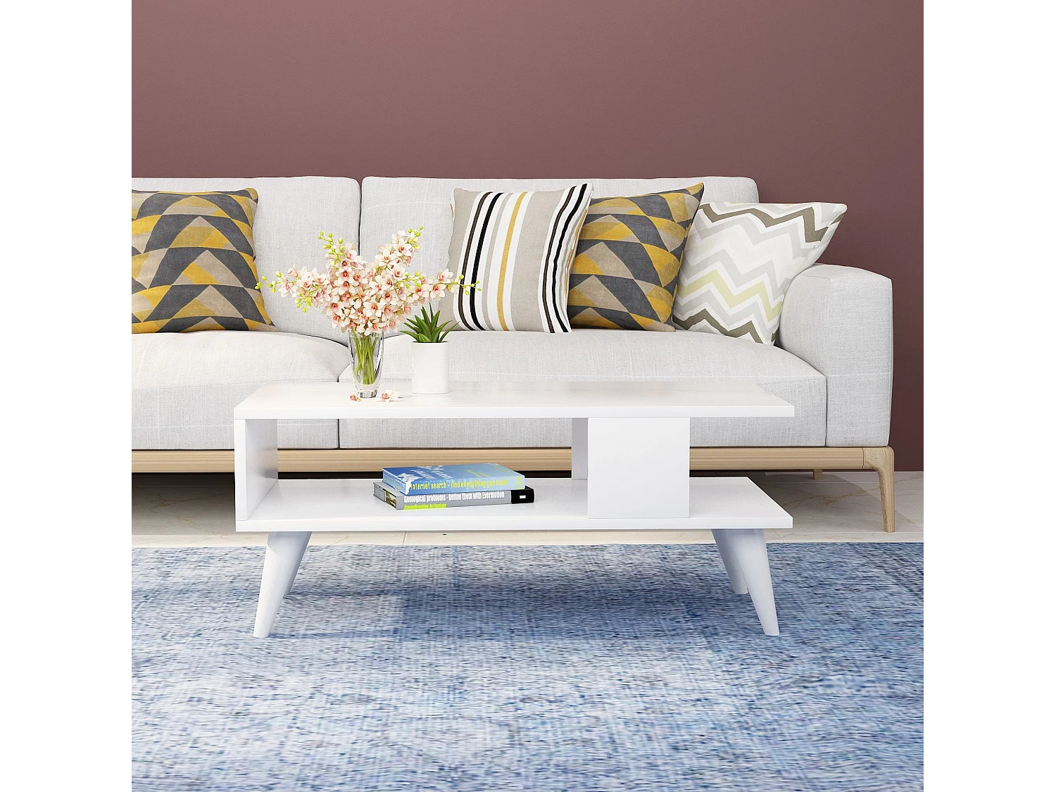 Mesa de café Kailua 1866, Blanco, 40x45x90cm, Aglomerado laminado, Angular