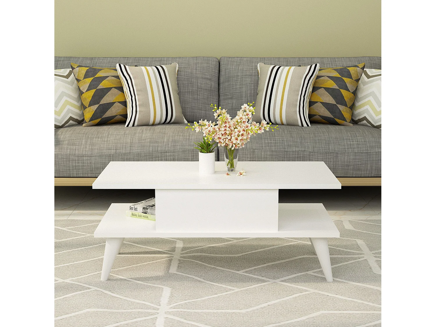 Mesa de café Kailua 1894, Blanco, 40x45x90cm, Aglomerado laminado, Angular