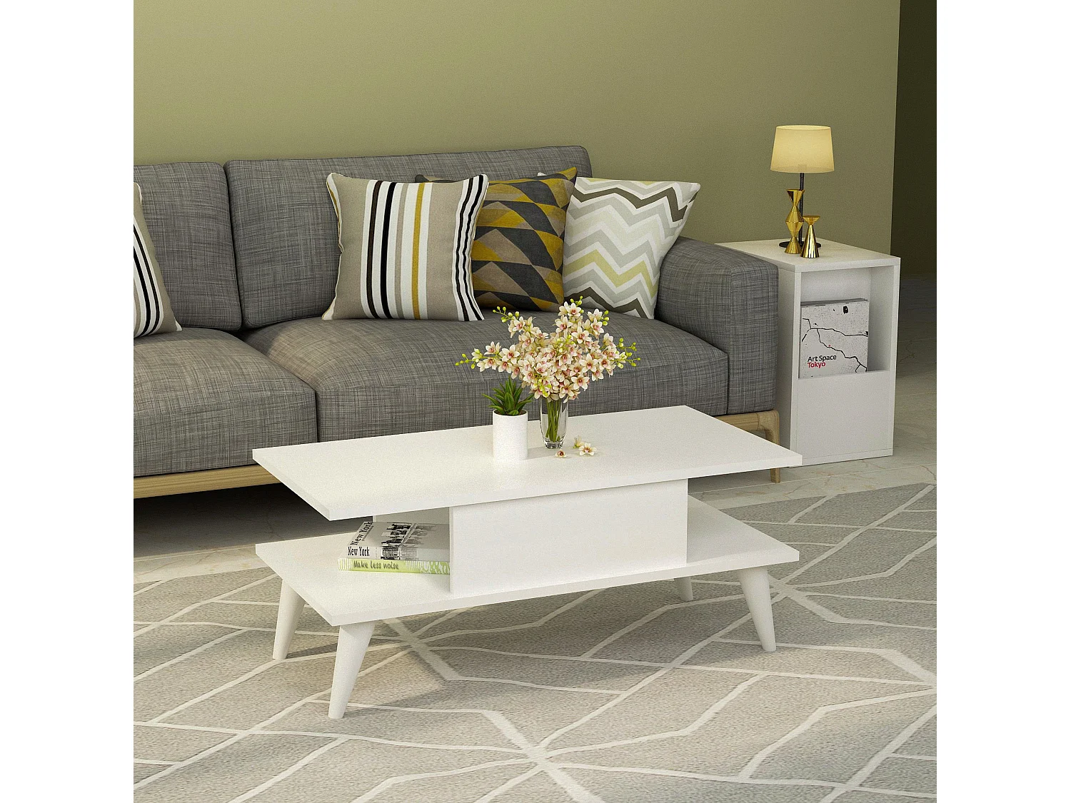 Table basse style scandinave Carle L90xH40cm Blanc