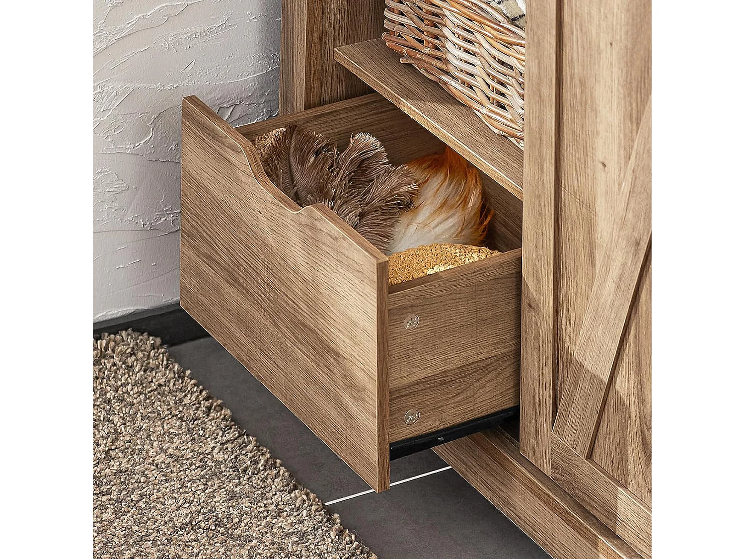 Armoire à Chaussures Commode à Chaussures Commode avec Porte de Grange Coulissante, FSB59-BR