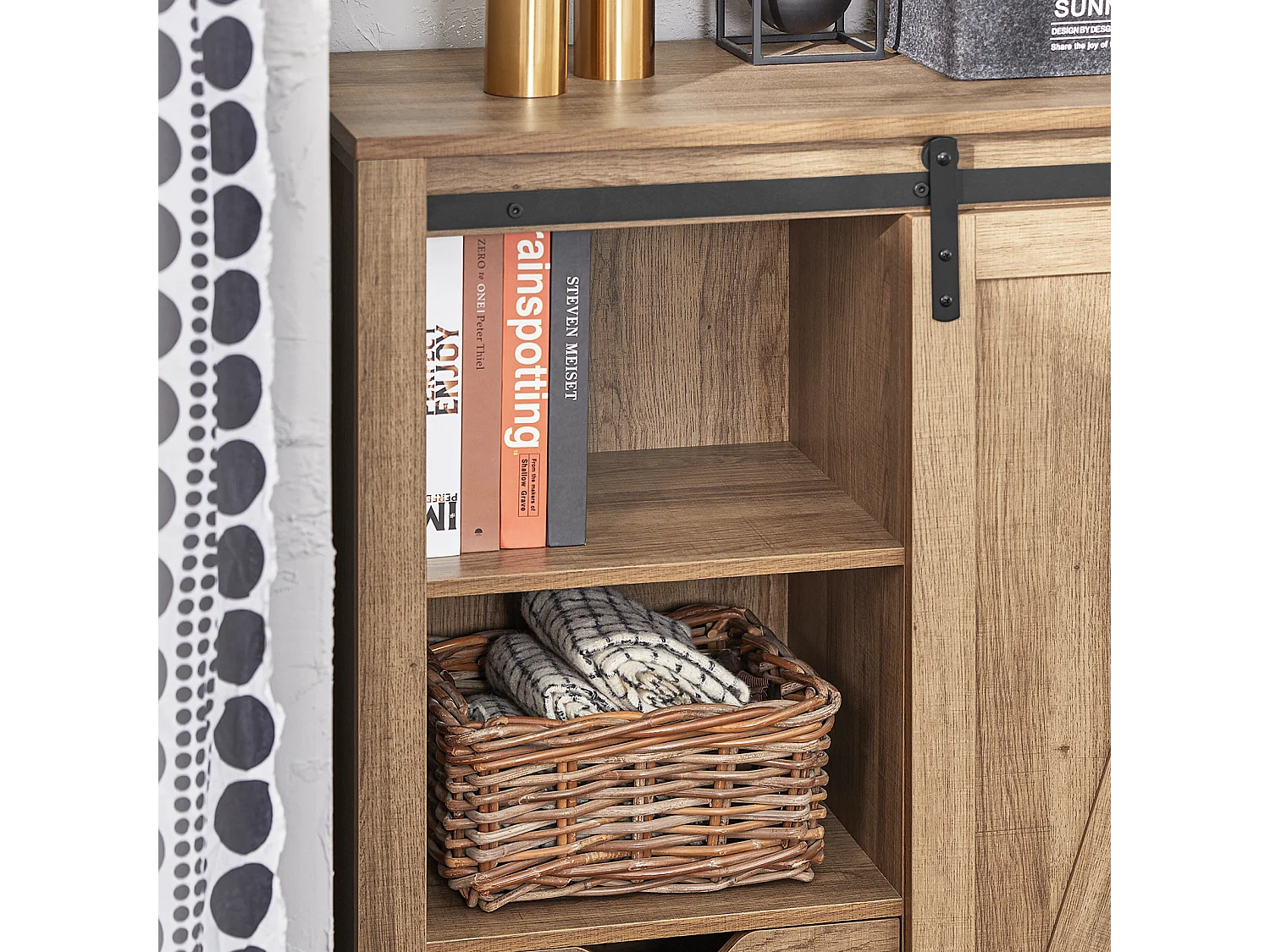 Armoire à Chaussures Commode à Chaussures Commode avec Porte de Grange Coulissante, FSB59-BR