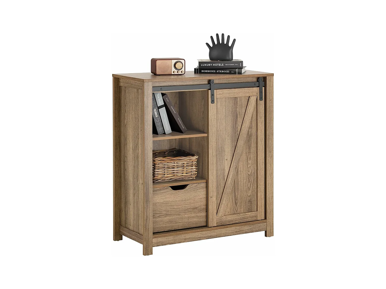 Armoire à Chaussures Commode à Chaussures Commode avec Porte de Grange Coulissante, FSB59-BR