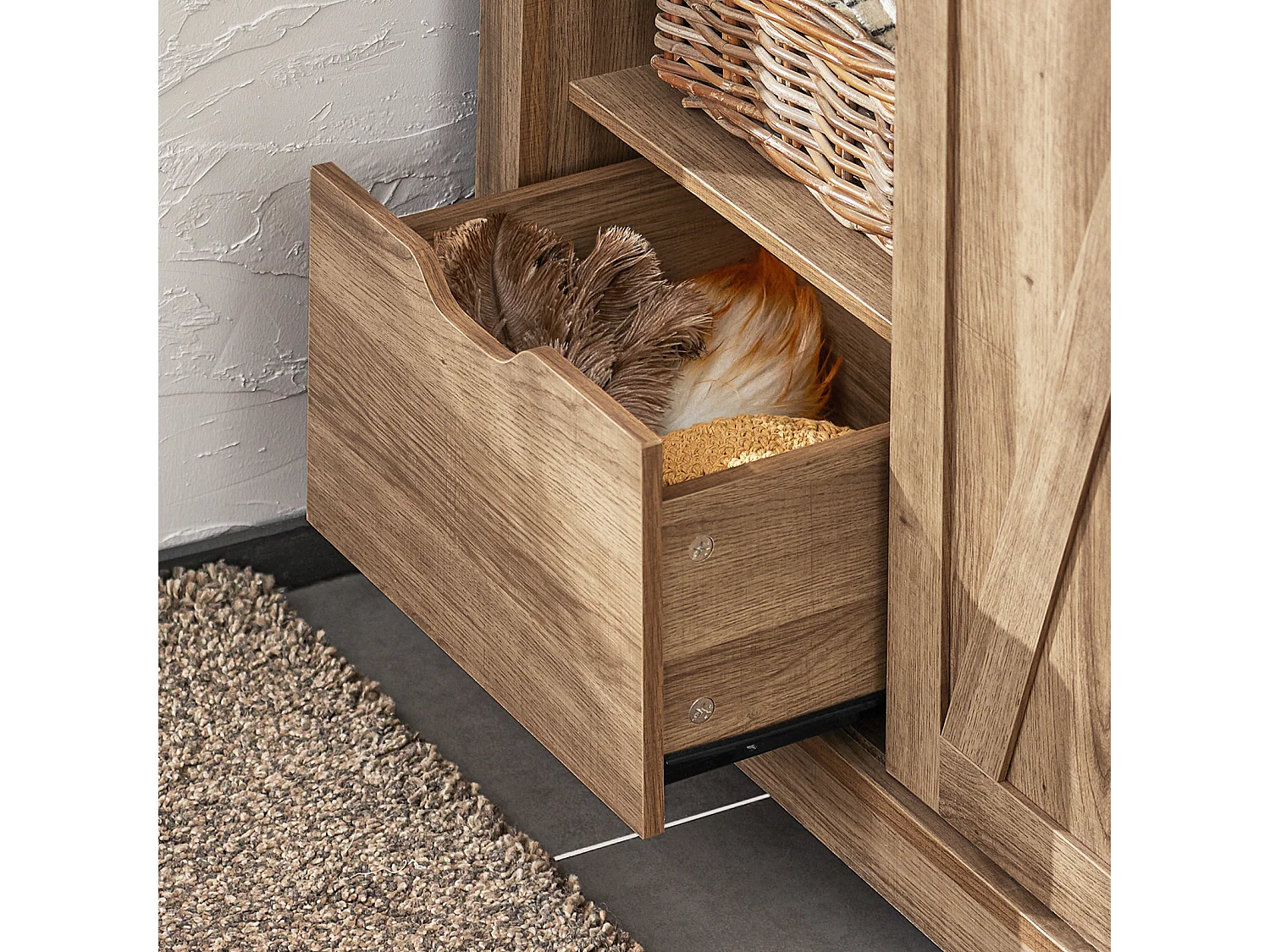 Armoire à Chaussures Commode à Chaussures Commode avec Porte de Grange Coulissante, FSB59-BR