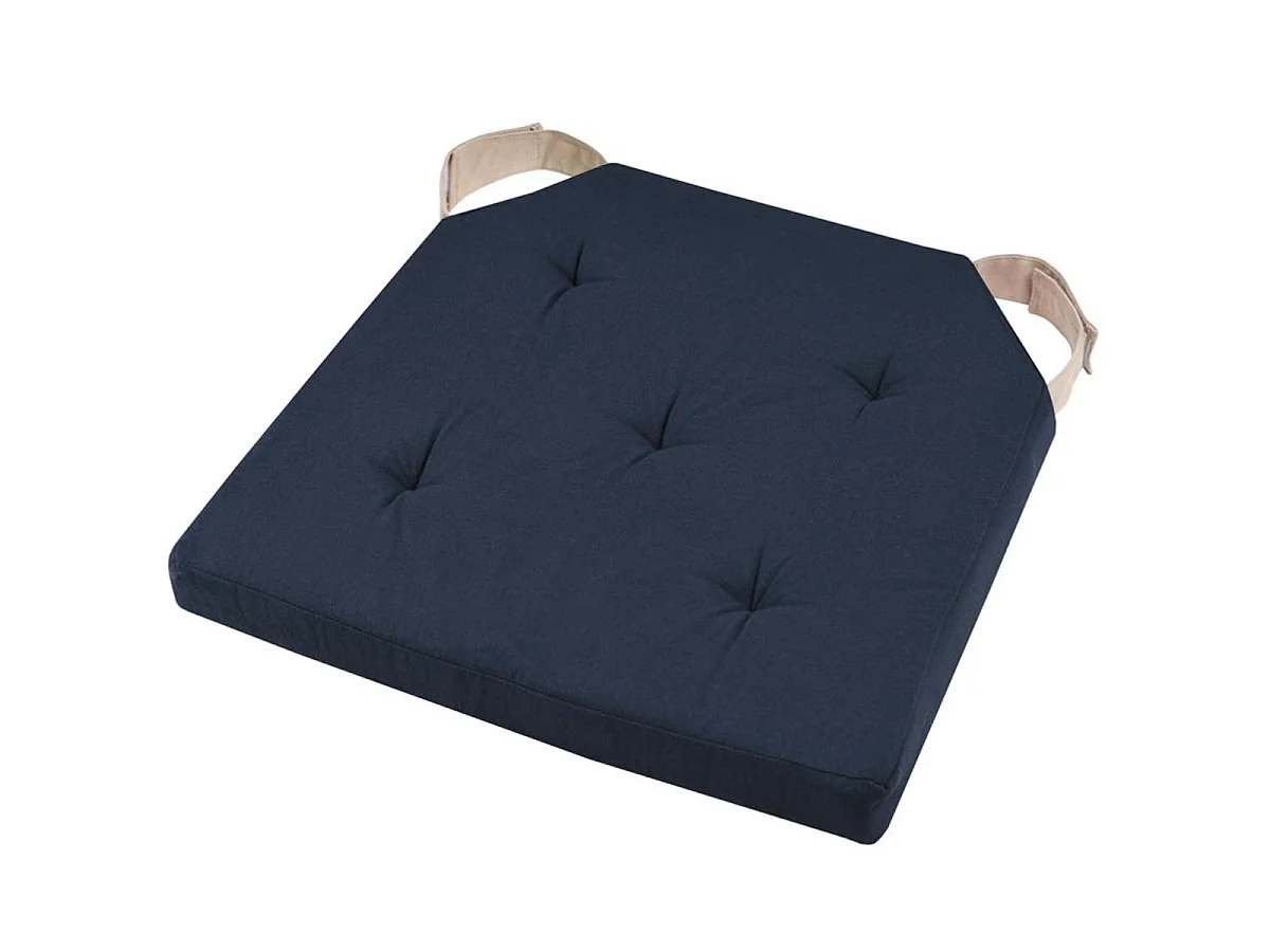 Coussin de chaise - reversible - bleu marine et lin  38 x 38 cm