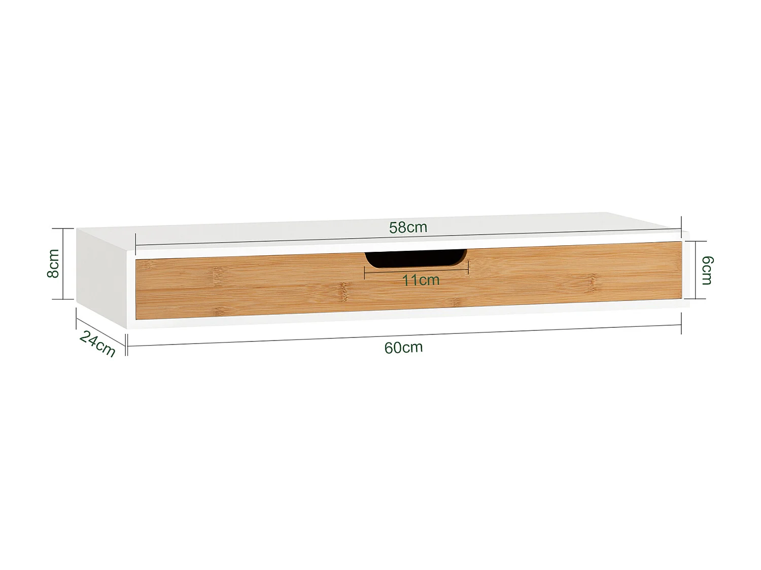 SoBuy FRG93-WN Zwevende plank wit Hangende lade Wandplank bamboe Boekenplanken