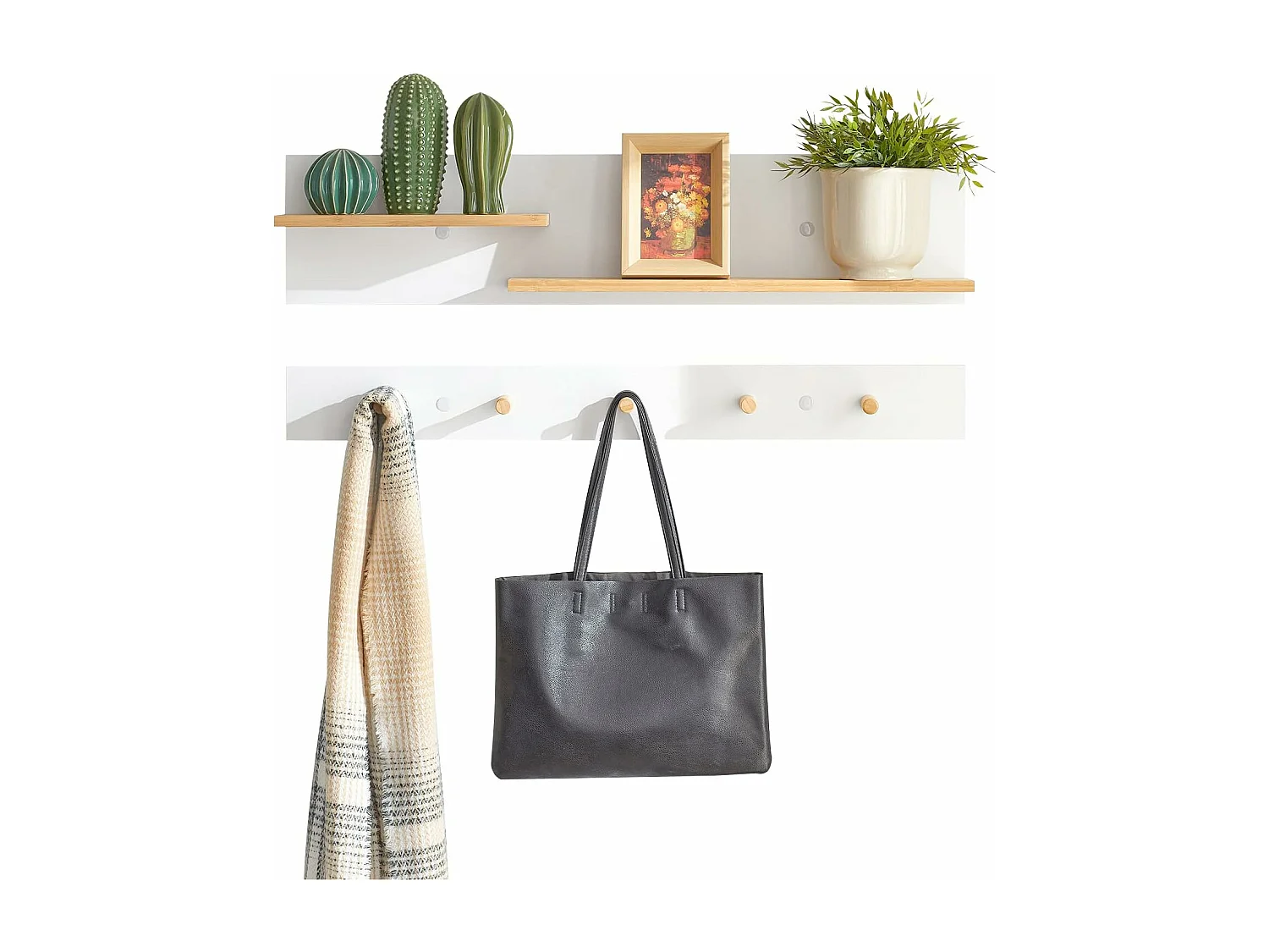 Perchero de pared de 2 partes con Estante Colgante Estante de Almacenamiento con 5 ganchos y 1 estante FHK21-WN SoBuy ES