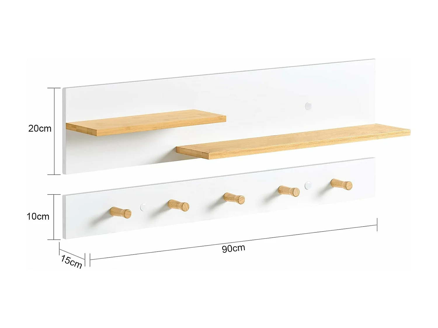 Perchero de pared de 2 partes con Estante Colgante Estante de Almacenamiento con 5 ganchos y 1 estante FHK21-WN SoBuy ES