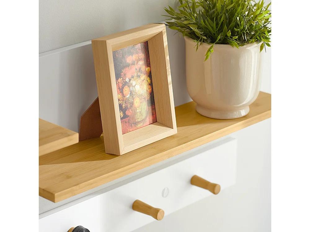 Porte-manteau Mural en 2 Parties Étagère Murale avec 5 crochets et 1 étagère, FHK21-WN