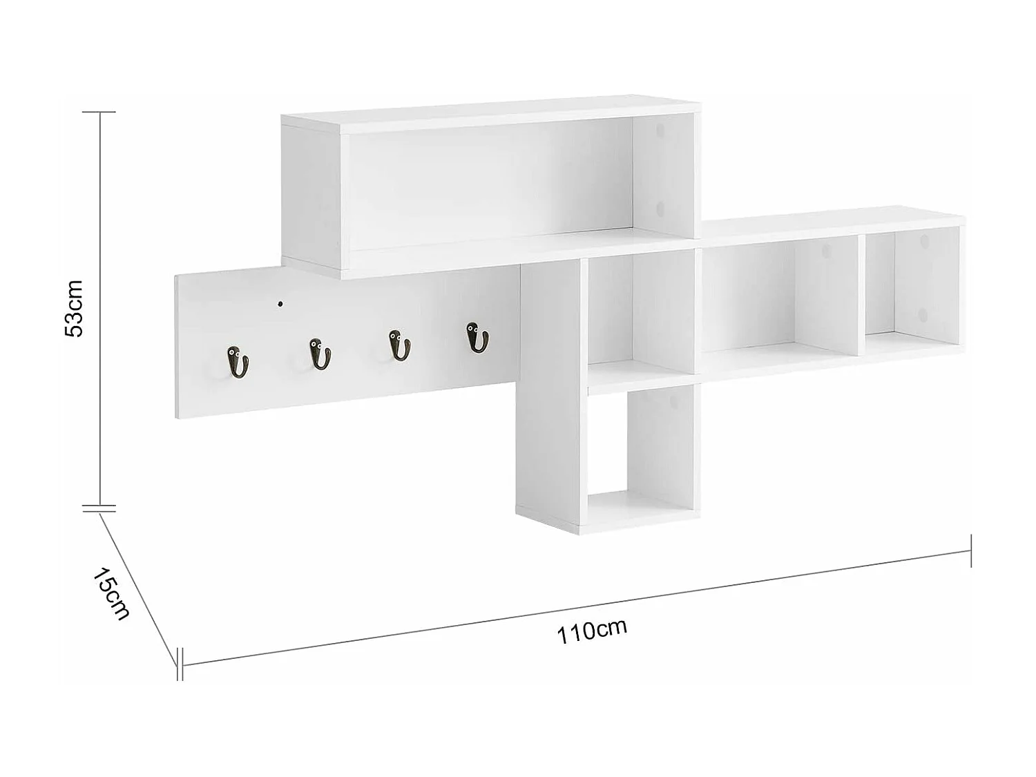 SoBuy FHK17-W Kapstok Wandplank Hal Kapstokken Hangplank Garderobe met 5 vakken en 4 haken Wit