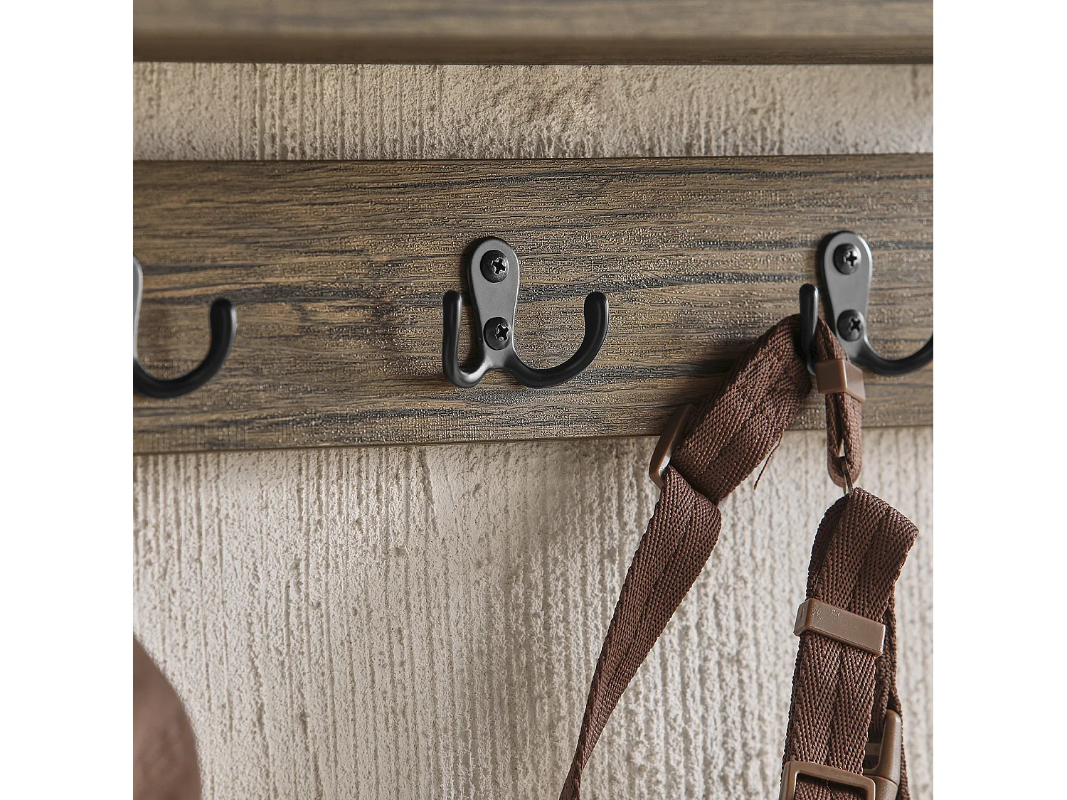 SoBuy FHK25-N Wandkapstok - Muur / Wand Kapstok - Wandplank - Entree Kleedkamer Meubels - Badkamermeubel met 4 Compartimenten en 5 Dubbele Haken