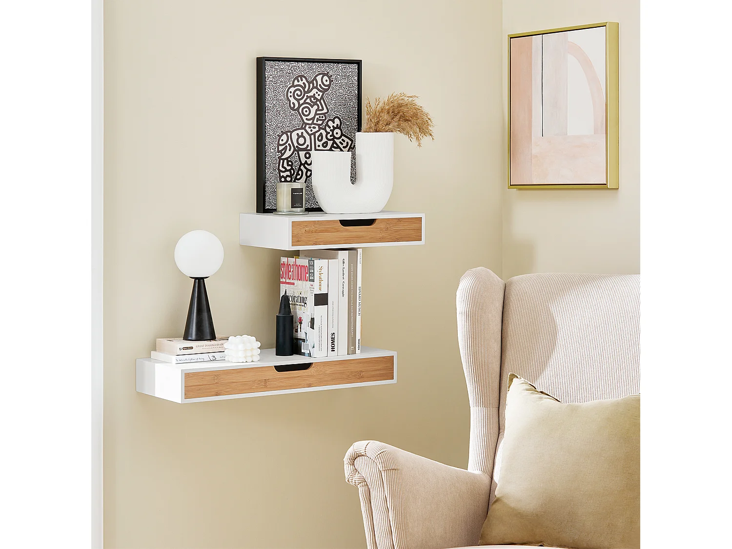 Półka z szufladą ścienna wisząca, dąb FRG92-WN