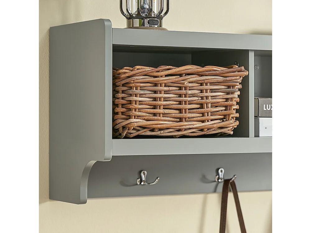 SoBuy FHK28-HG Kapstokken - Kapstok - Wandkapstok - Muur / Wand Kapstok - Wandplank Garderobe met 3 Compartimenten en 4 Dubbele Haken