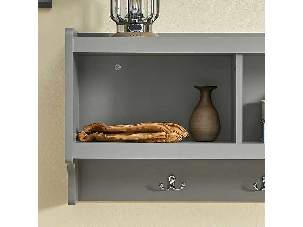 SoBuy FHK28-HG Kapstokken - Kapstok - Wandkapstok - Muur / Wand Kapstok - Wandplank Garderobe met 3 Compartimenten en 4 Dubbele Haken