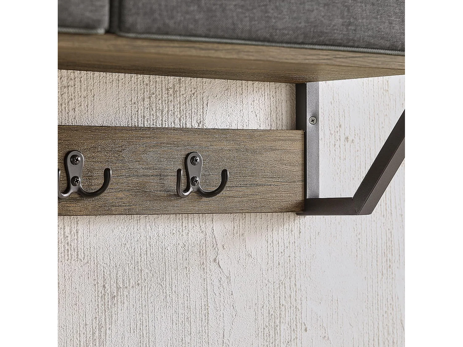 SoBuy FHK26-N Wandkapstok - Muur / Wand Kapstok - Hangende Muurkapstok - Gang Kledingkast - Hangplank met 3 manden en 7 haken - Metaal en Hout