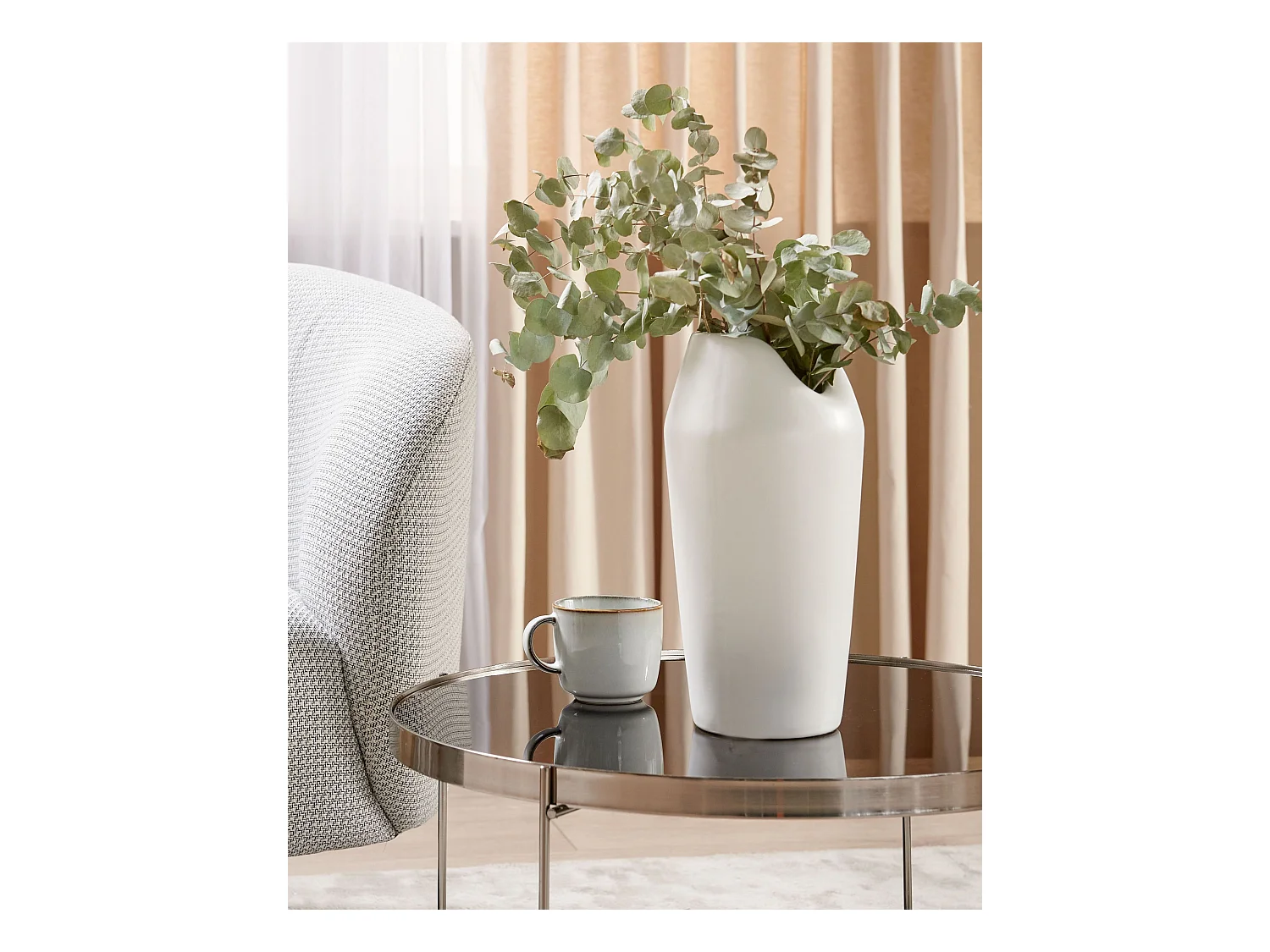 Vase mit breiter Öffnung Steinzeug weiß 33 cm hoch schlank rund modern Apamea