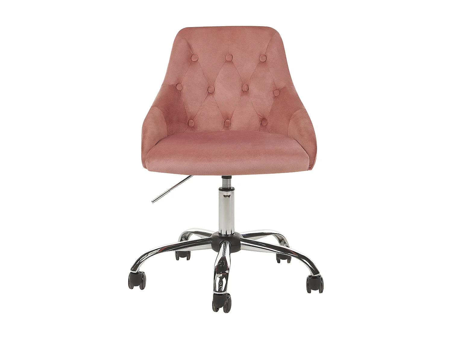 Drehstuhl Samtstoff rosa mit Rollen höhenverstellbar Chestefield Stil Parrish