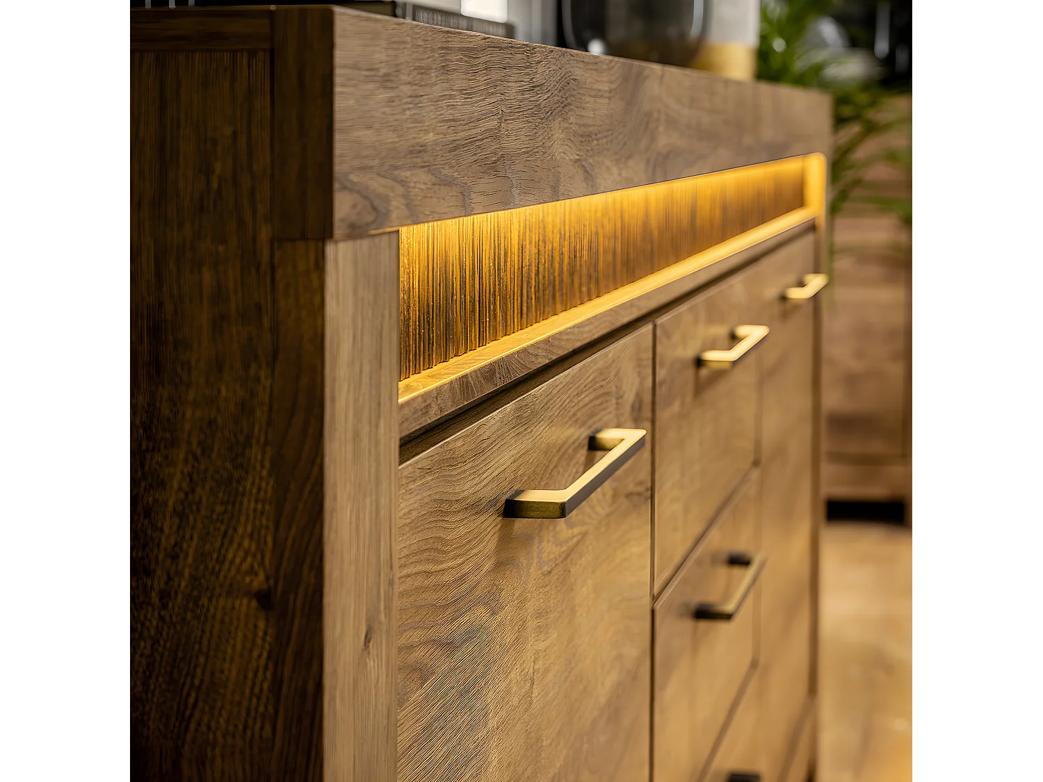 Buffet 2 portes 3 tiroirs LED inclus Amaury Bois