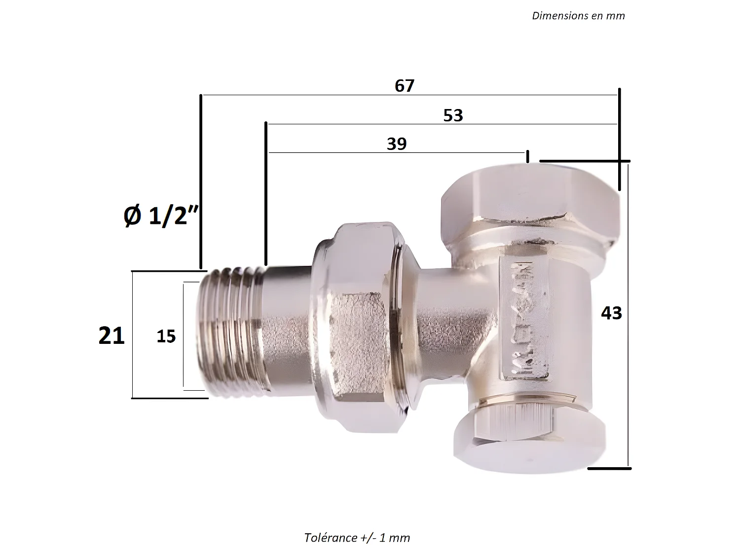 T de raccordement en laiton noir mat pour radiateur et sèche-serviettes