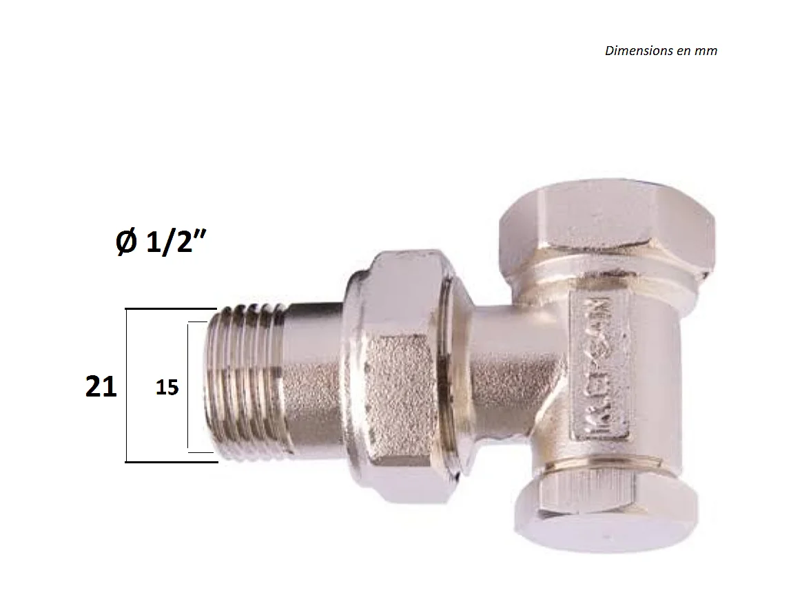 T de raccordement en laiton plaqué nickel pour radiateur et sèche-serviettes