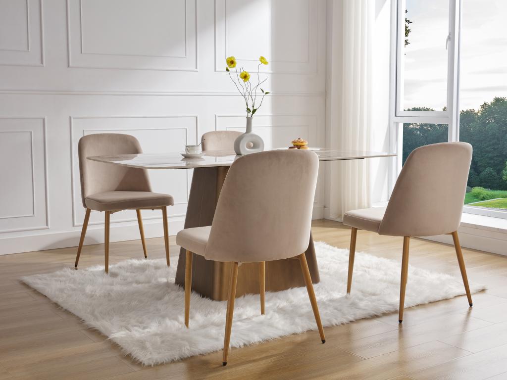 Stuhl 6er-Set - Samt & Metall in Holzoptik - Beige - MINAGRI günstig online kaufen