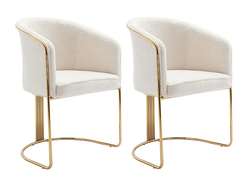 Sedia con braccioli in Tessuto bouclé e Metallo Bianco e Dorato  - Lotto di 2 - JOSETHE di Pascal MORABITO