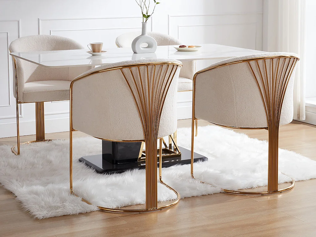 Stuhl mit Armlehnen 2er-Set - Bouclé-Stoff & Metall -Weiß & Goldfarben - JOSETHE  von Pascal MORABITO