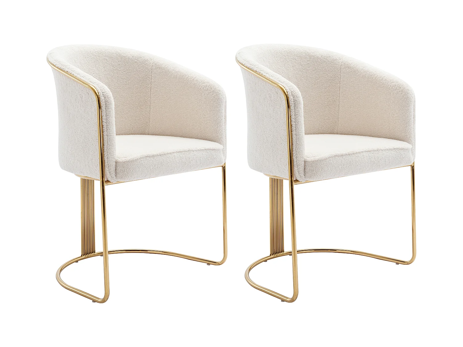 Set van 2 stoelen met armleuningen van boucléstof en metaal - Wit en goudkleurig - JOSETHE - van Pascal Morabito