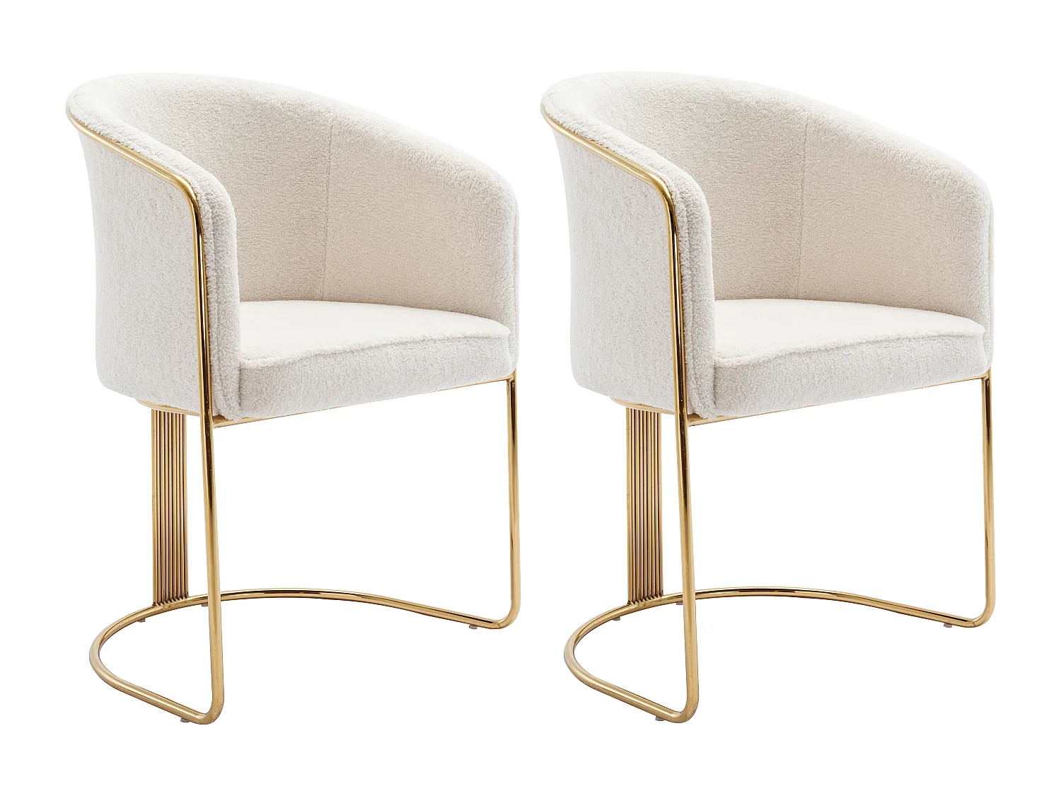 Lot de 2 chaises avec accoudoirs en tissu bouclette et métal - Blanc et doré - JOSETHE de Pascal MORABITO