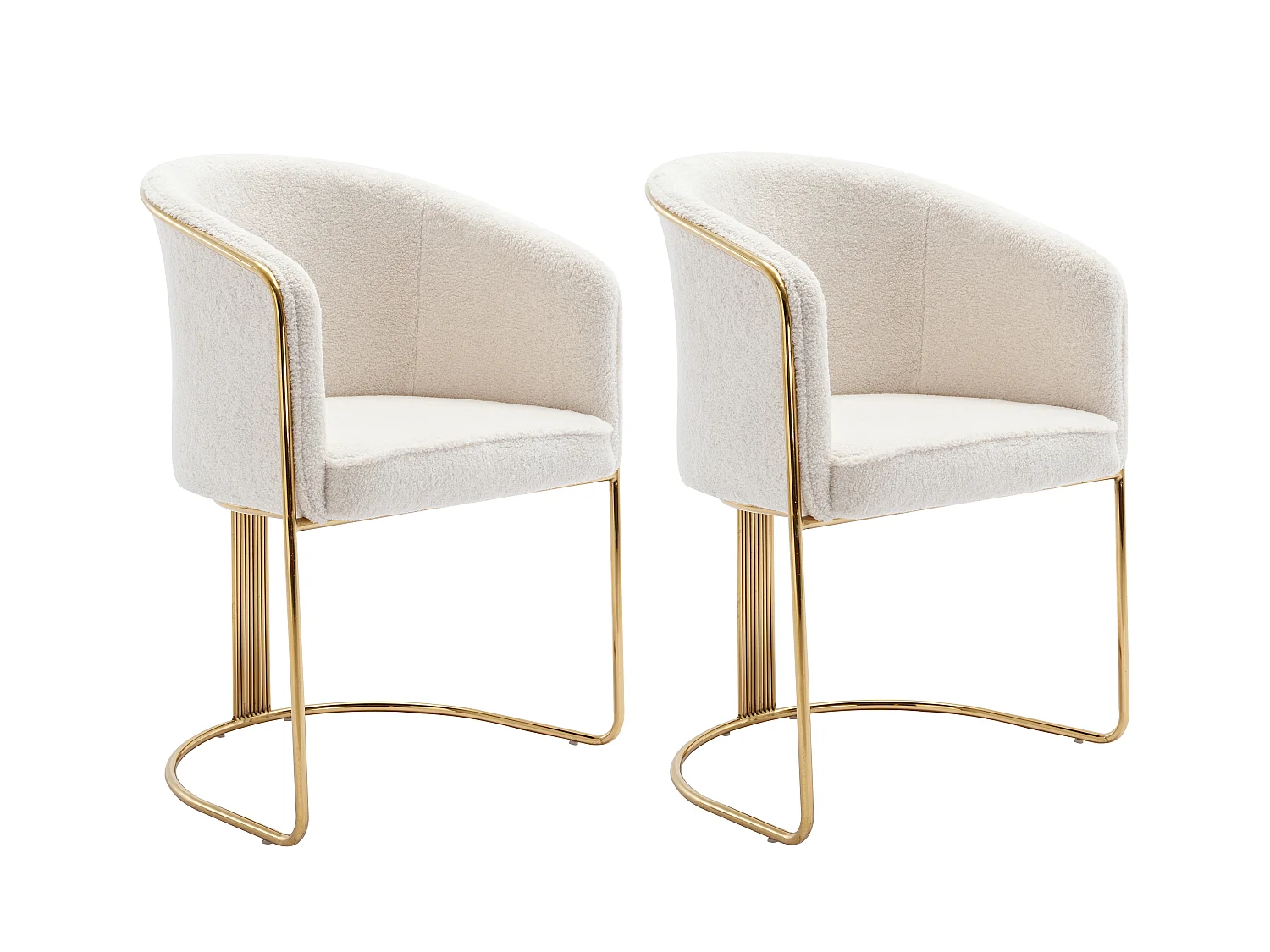 Lot de 6 chaises avec accoudoirs en tissu bouclette et métal - Blanc et doré - JOSETHE de Pascal MORABITO