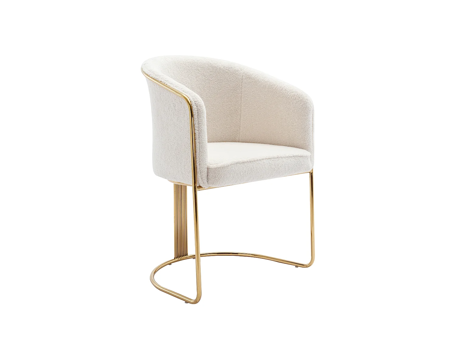 Lot de 6 chaises avec accoudoirs en tissu bouclette et métal - Blanc et doré - JOSETHE de Pascal MORABITO