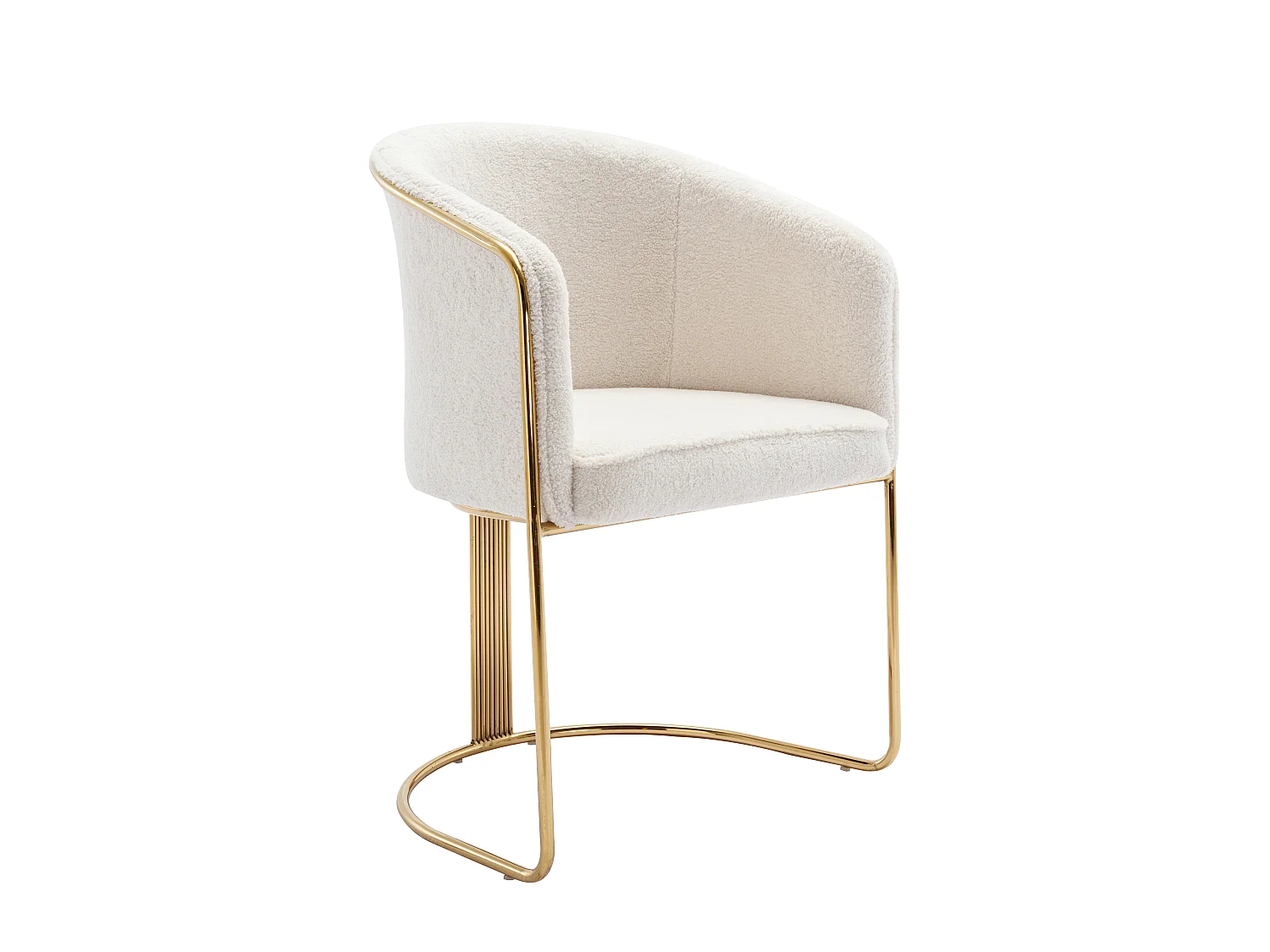 Lot de 6 chaises avec accoudoirs en tissu bouclette et métal - Blanc et doré - JOSETHE de Pascal MORABITO