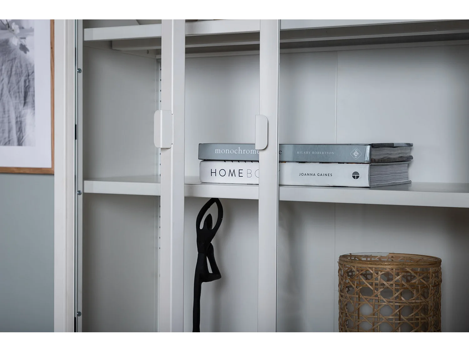 Misha Armoire vitrine 2 portes, 4 tablettes de rangement, blanc.