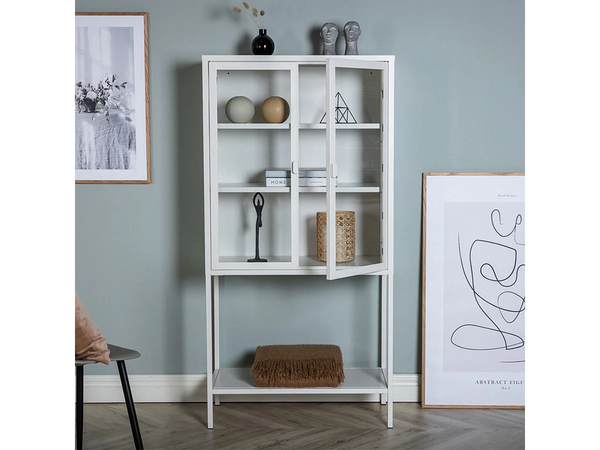 Vitrine 2 Portes en Verre "Misha" 150cm Blanc