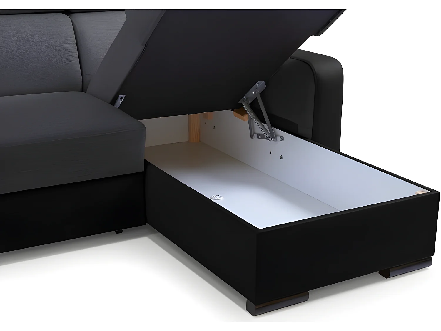 Canapé panoramique convertible EMPERO U en tissu et simili gris et noir