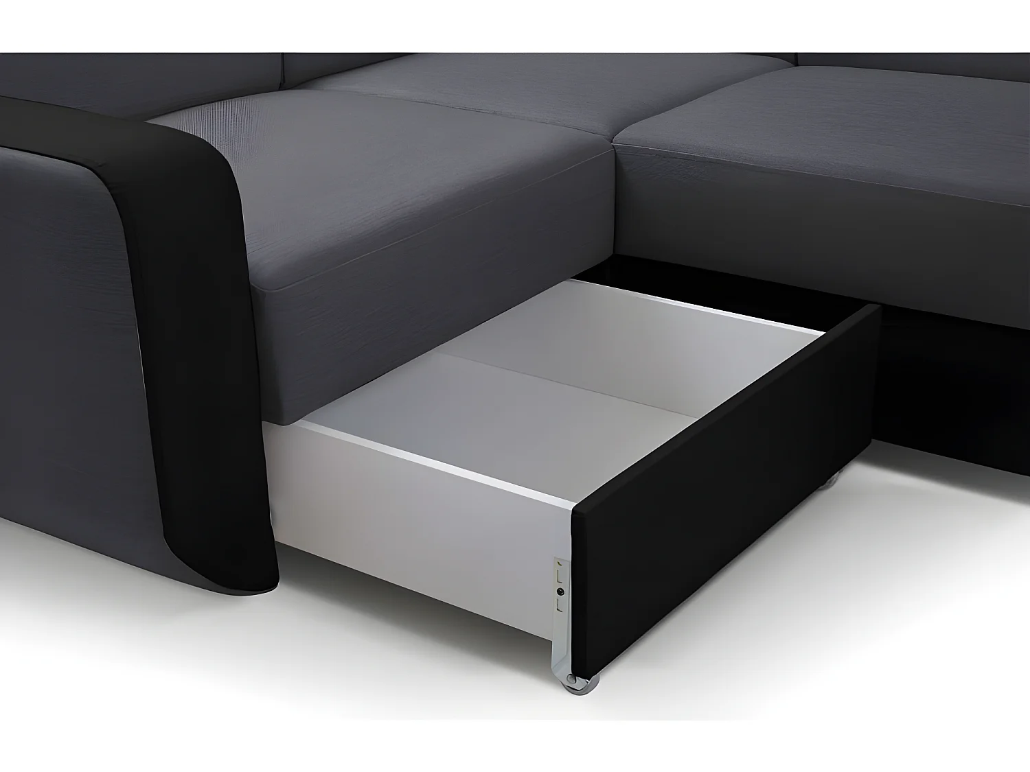 Canapé panoramique convertible EMPERO U en tissu et simili gris et noir