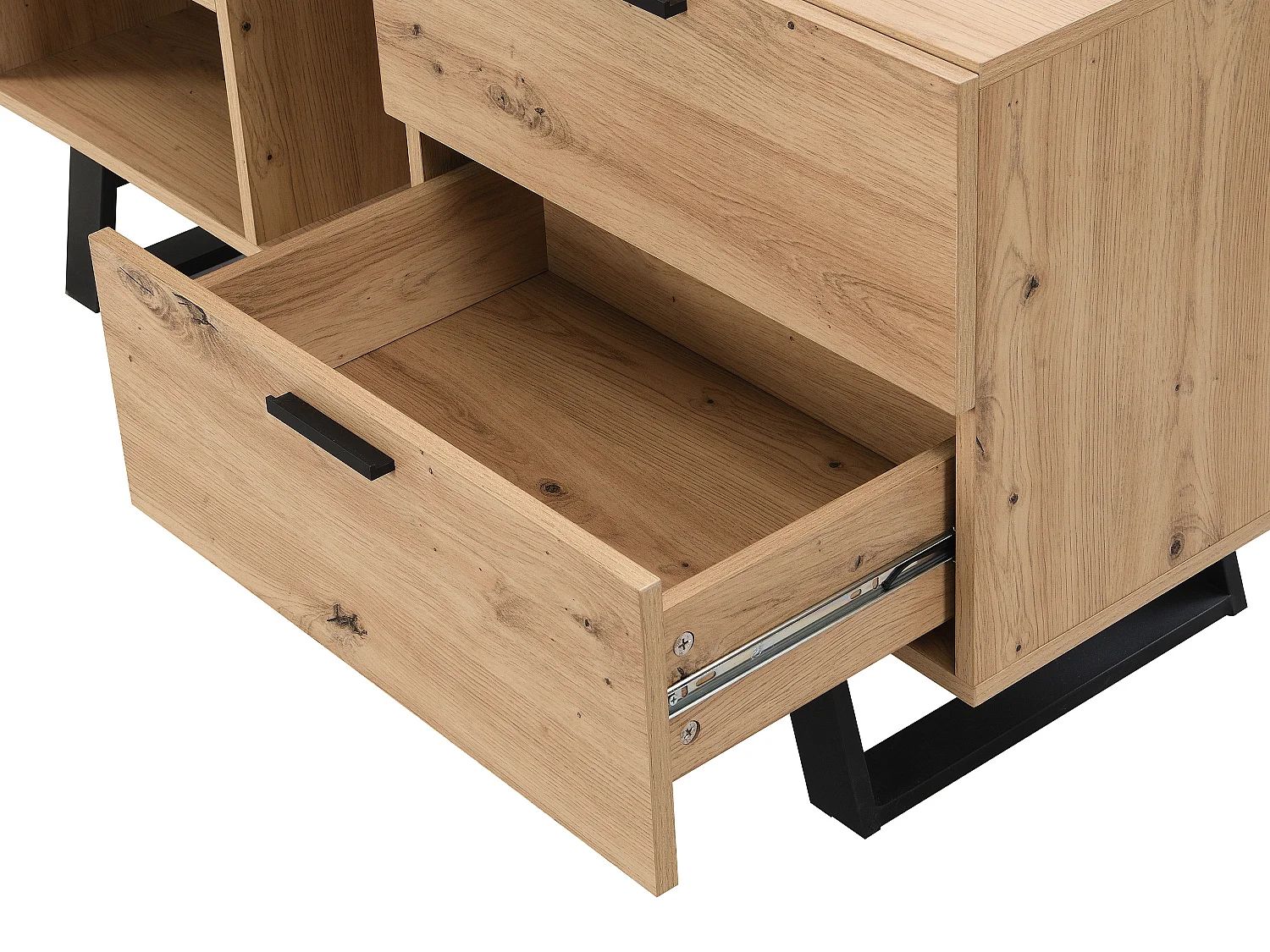 Bureau d'angle avec rangements - MDF - Coloris : Naturel et noir - NAYARO