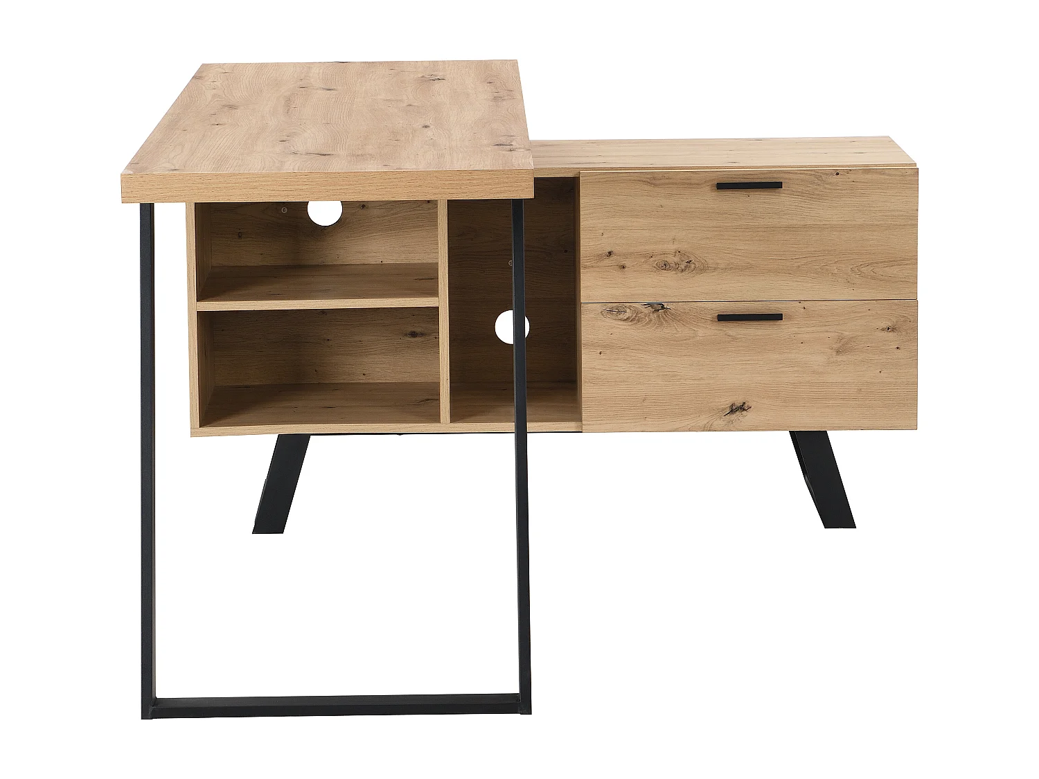 Bureau d'angle avec rangements - MDF - Coloris : Naturel et noir - NAYARO