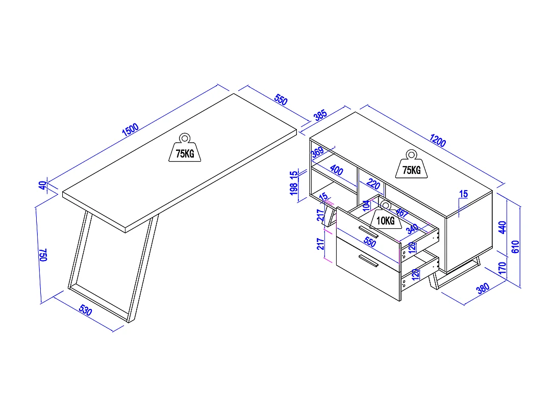 Bureau d'angle avec rangements - MDF - Coloris : Naturel et noir - NAYARO