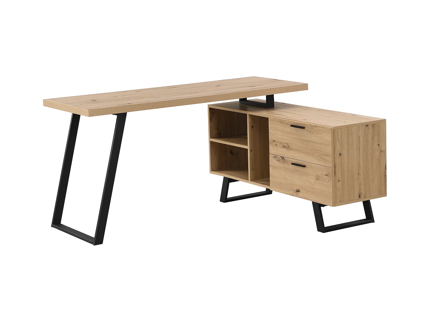 Escritorio esquinero con compartimentos de almacenamiento - MDF - Color: Natural y negro - NAYARO