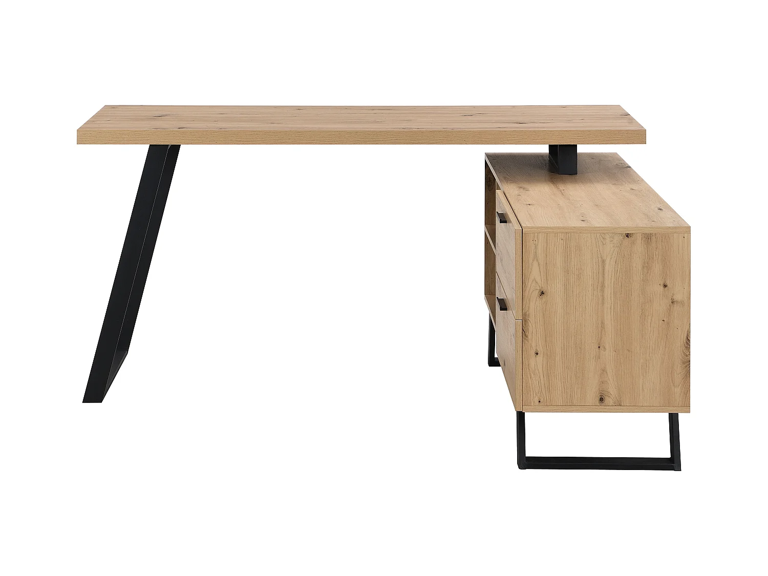 Escritorio esquinero con compartimentos de almacenamiento - MDF - Color: Natural y negro - NAYARO