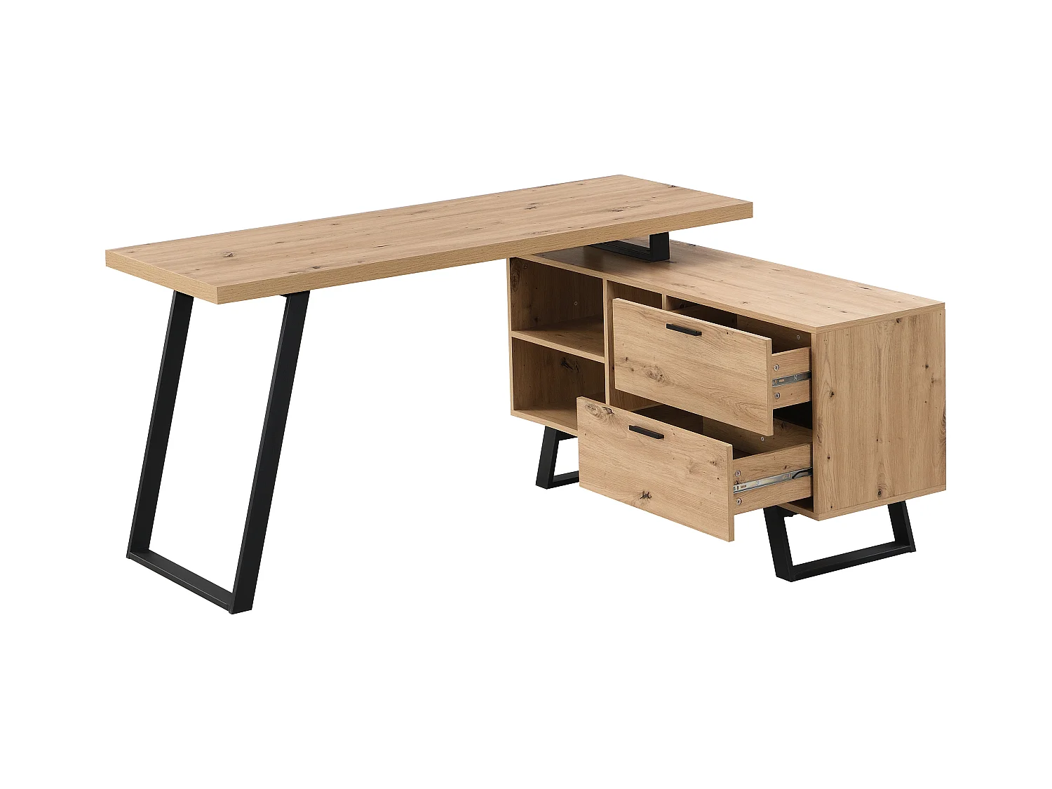 Escritorio esquinero con compartimentos de almacenamiento - MDF - Color: Natural y negro - NAYARO